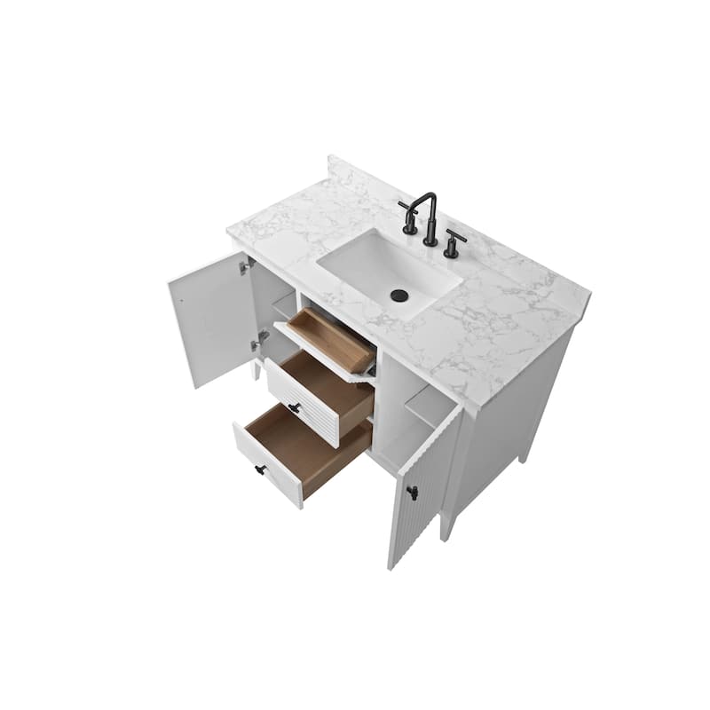 Vanity Art 48" Single Sink Bathroom Vanity Cabinet with Engineered Marble Countertop