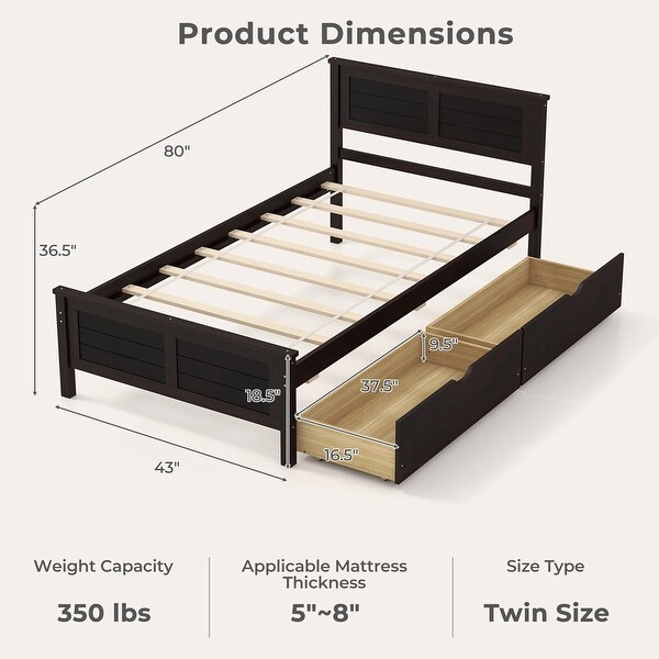 Gymax Bed Frame with Storage Drawers, Twin Size, Espresso, Modern