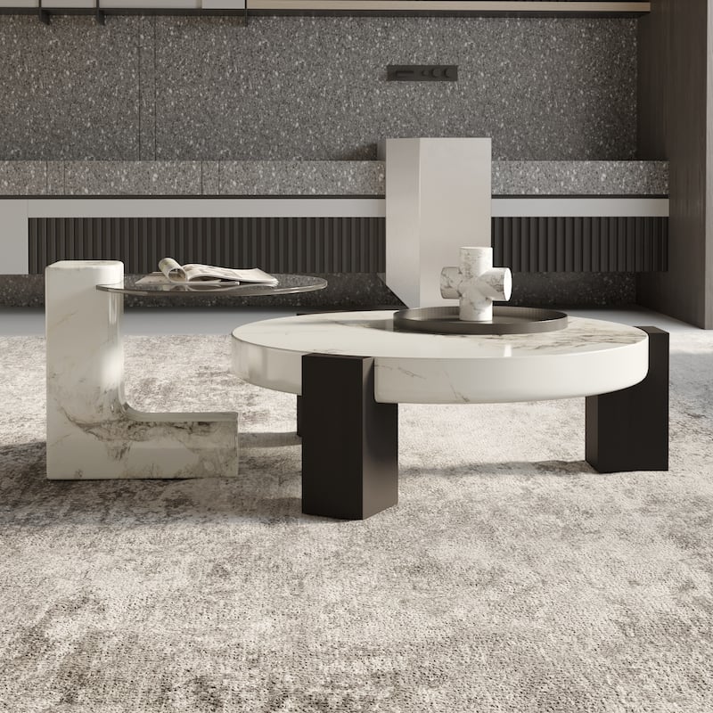 Modern Round Nesting Coffee Table Set of 2 With Glass Top