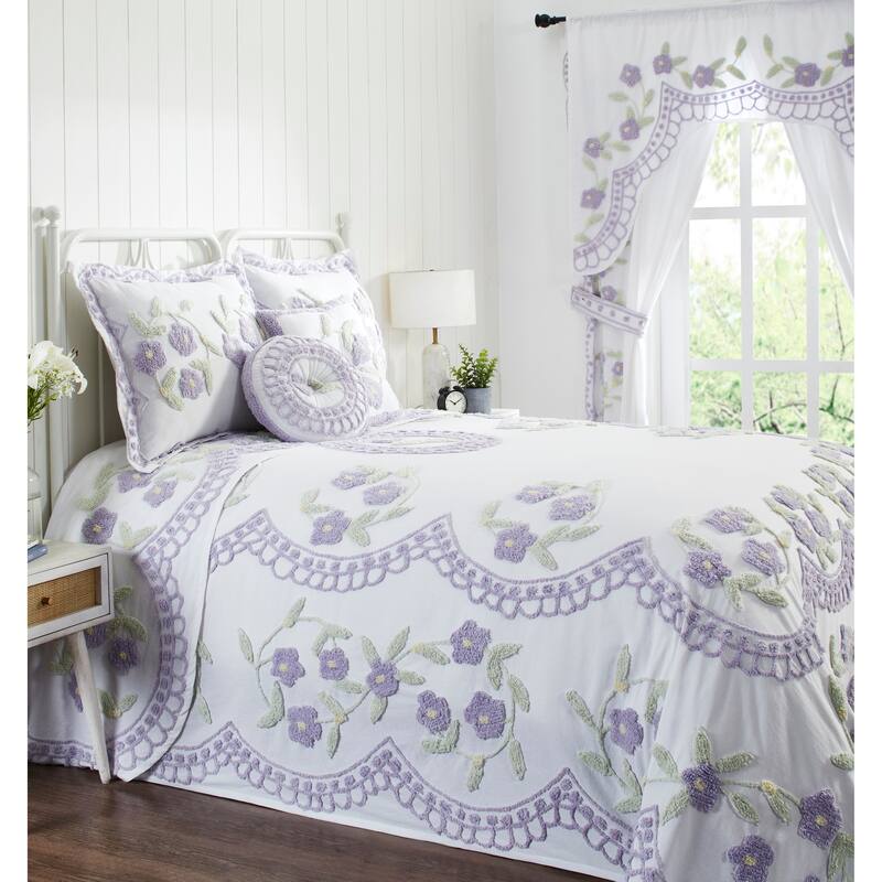 Better Trends Bloomfield Bedspread Set, Floral Design 100% Cotton Tufted Chenille Machine Washable Tumble Dry