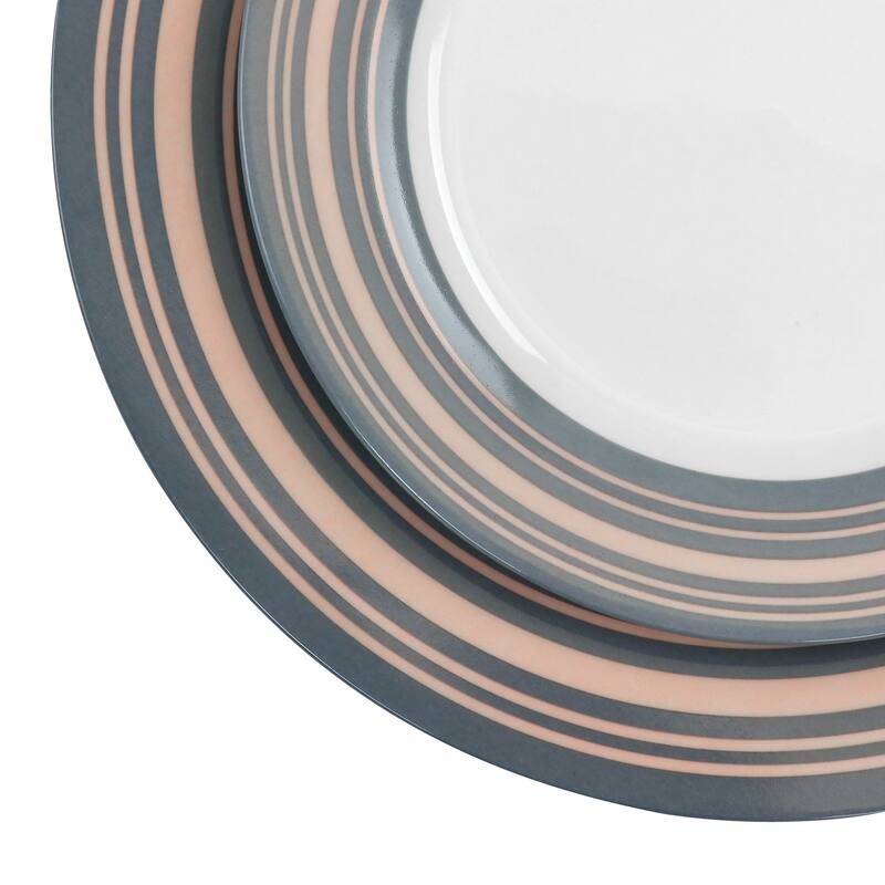 Gibson Home Silver Wind 16 Piece Fine Ceramic Dinnerware Set in Grey and Pink