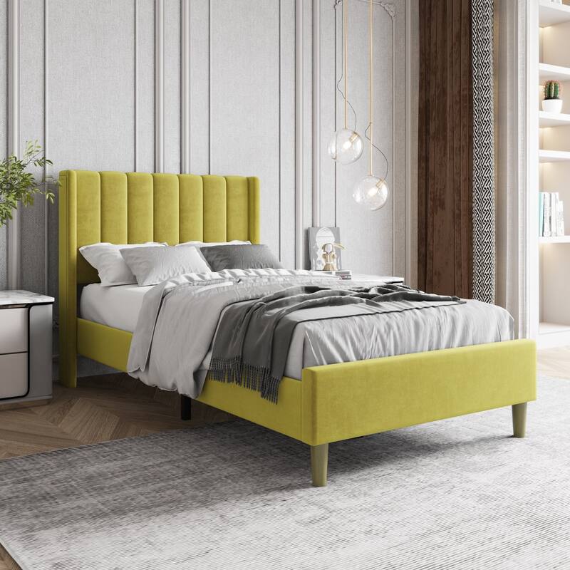 Aufank Bed Frame Upholstered Platform with Wooden Slats, Noise-Free