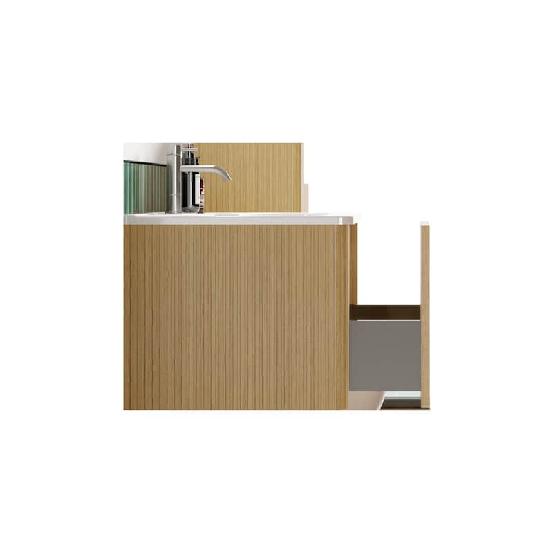 24" Striped Soft White Wall-Mounted Bathroom Vanity