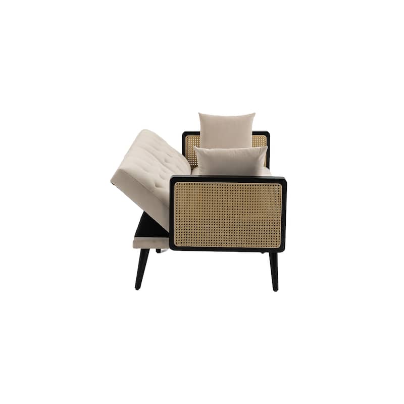 Velvet Soft Seating Sofa w/ Split Back Convertible Futon Sofas Bed