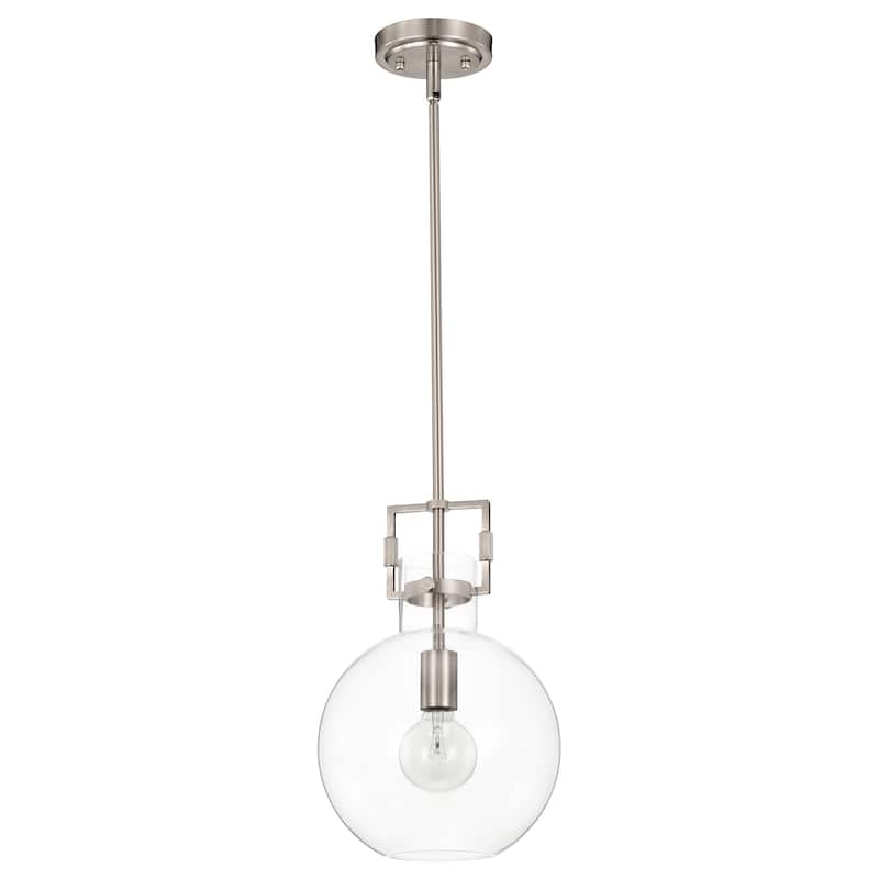 Brushed Nickel 1-Light 10 Inch Globe Shaped Clear Glass Pendant