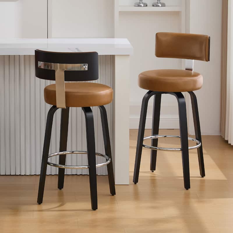 Upholstered Swivel Counter/ Bar Stools with T-Shaped Backrest