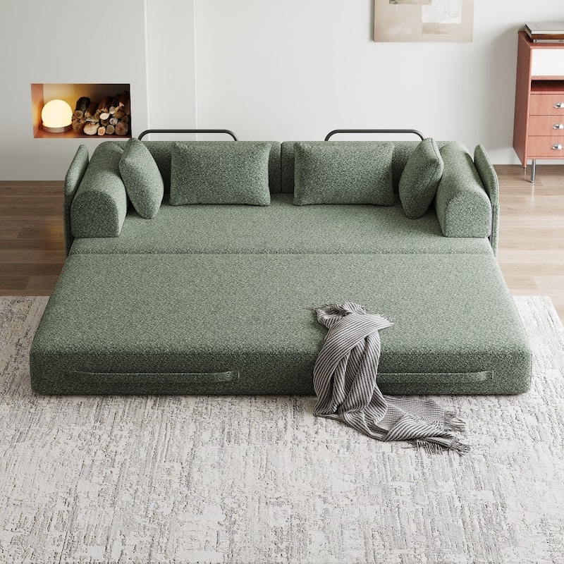 78.7" Convertible Chenille Folding Mattress Sleeper Sofa Bed with Cylindrical Pillow and Side Pocket