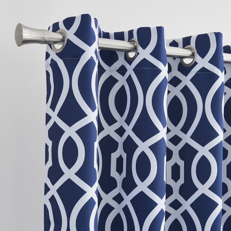 HomeRoots 84" Navy Blue Trellis Black Out Window Curtain Panel - 84" x 54"