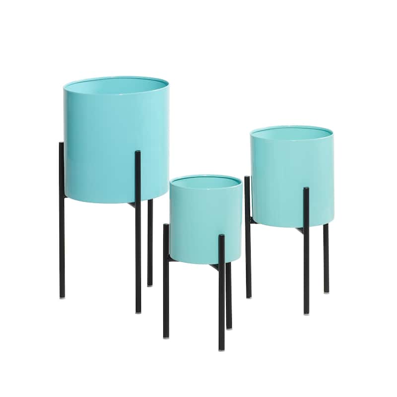 Metal Indoor Outdoor Planter with Removable Stand - Set of 3 Gold, Silver, Black, White, Teal, Yellow - Roche River Decor