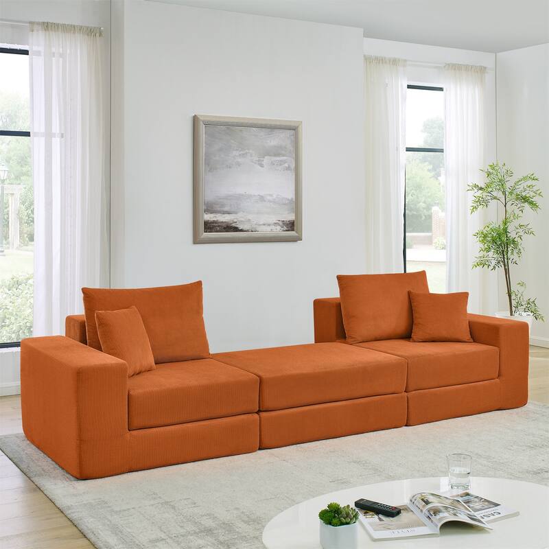 Modular Cloud Sectional Couch, Modern Upholstered L-Shaped Sofa with Removable Ottoman