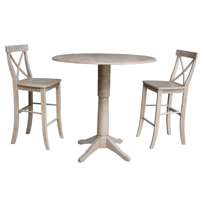 42 in. Round Dual Drop Leaf Bar Height Dining Table with 2 X-back Stools - 3 Piece Set