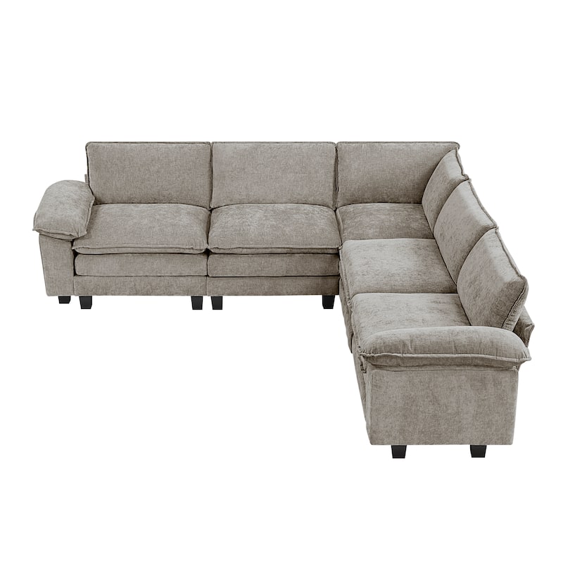 Terra Chenille 5-Piece Modular Sectional Sofa - Wood Finish Feet