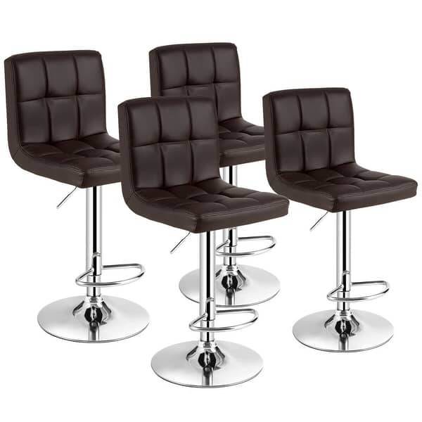 slide 1 of 10, Gymax Set of 4 PU Leather Bar Stool Swivel Bar Chair w/ Adjustable - 17'' x 16'' x 38'' - 46'' (L x W x H) Adjustable - Brown - Set of 4