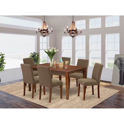 HomeStock 7-Pc Rectangle Mahogany Finish Solid Wood Top Dining Table with 6 Parson-Chairs
