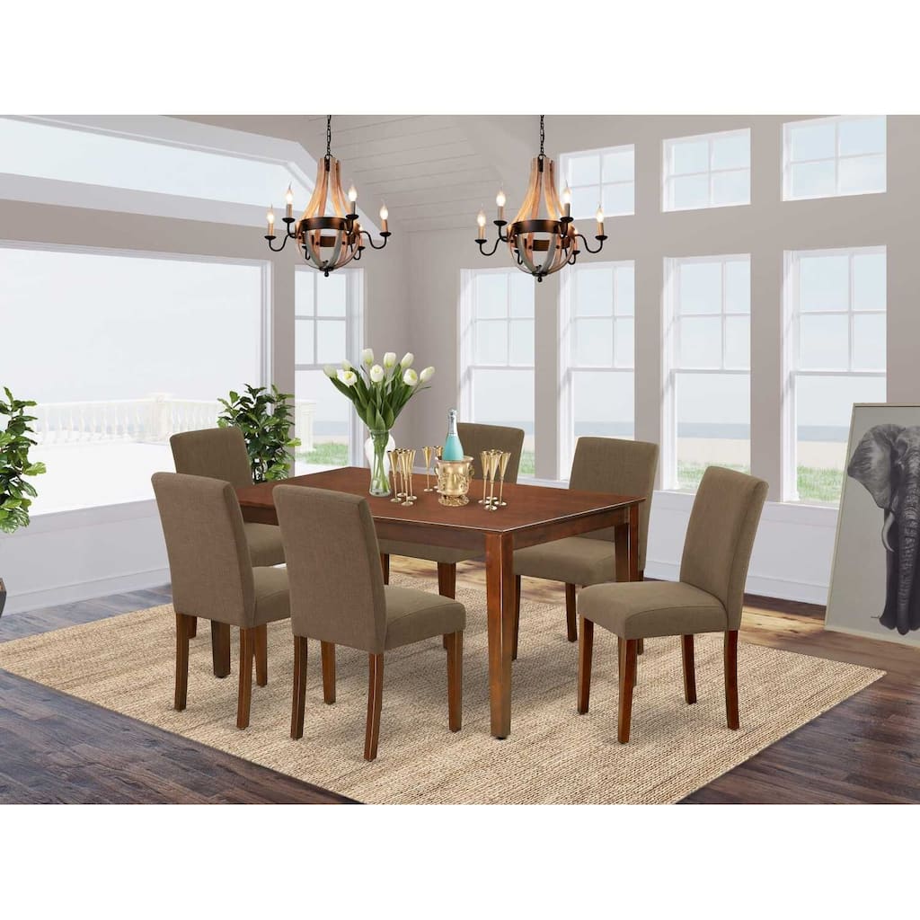 HomeStock 7-Pc Rectangle Mahogany Finish Solid Wood Top Dining Table with 6 Parson-Chairs