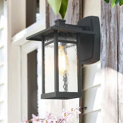 Lectus 1-Light Exterior Outdoor Black Wall Sconces Glass Wall Lamp Lighting - L6.5 "X W7.5" X H11"
