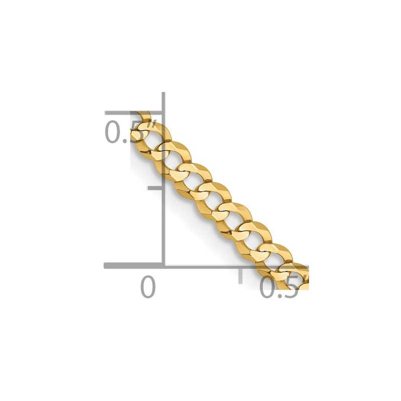Curata 10k Yellow Gold 3.1mm Lightweight Flat Miami Curb Chain Necklace for Men