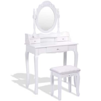 White Vanity Makeup Dressing Table with Mirror + 3 Drawers - 29.5" x 16.0" x 57.0" (L x W x H)