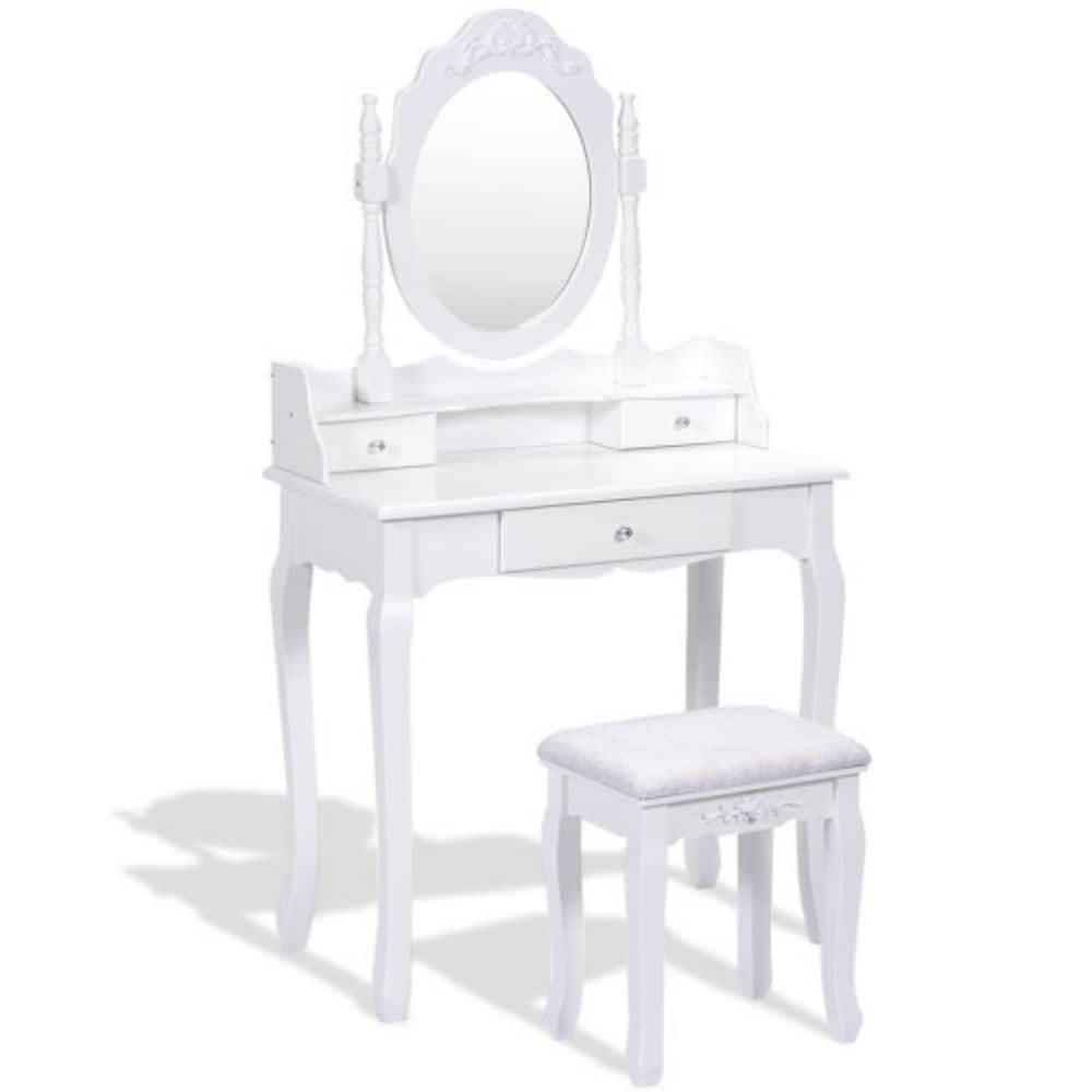 White Vanity Makeup Dressing Table with Mirror + 3 Drawers - 29.5" x 16.0" x 57.0" (L x W x H)
