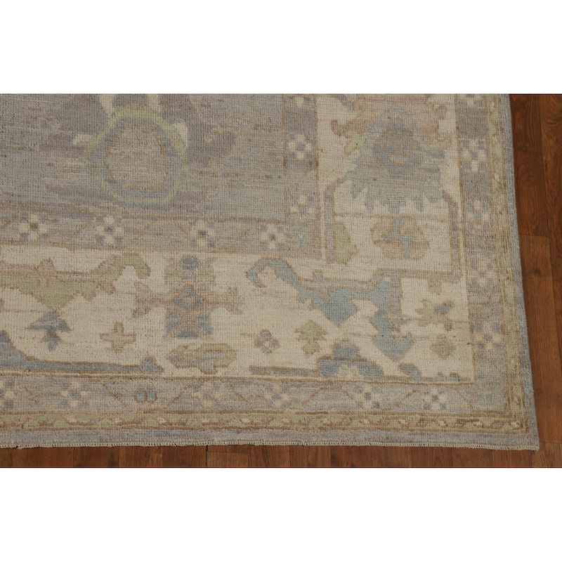 Vegetable Dye Oushak Turkish Area Rug Hand-Knotted Grey Wool Carpet - 9'2" x 12'4"