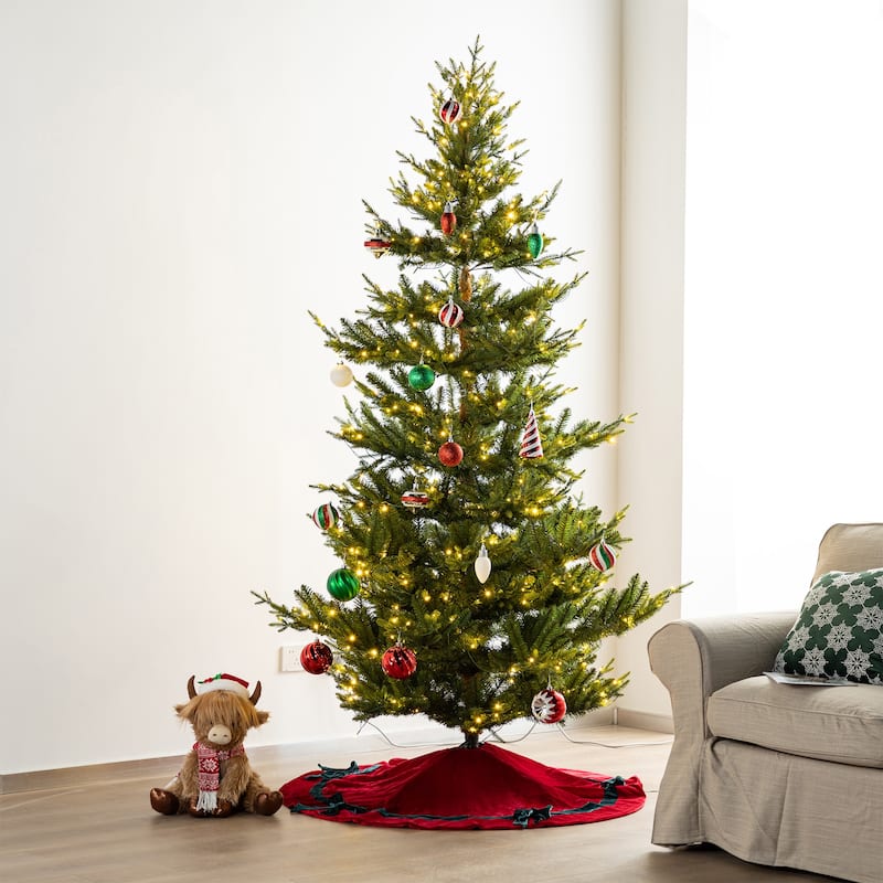 Glitzhome 48"D Red Velvet Christmas Tree Skirt with Bows - 48" D