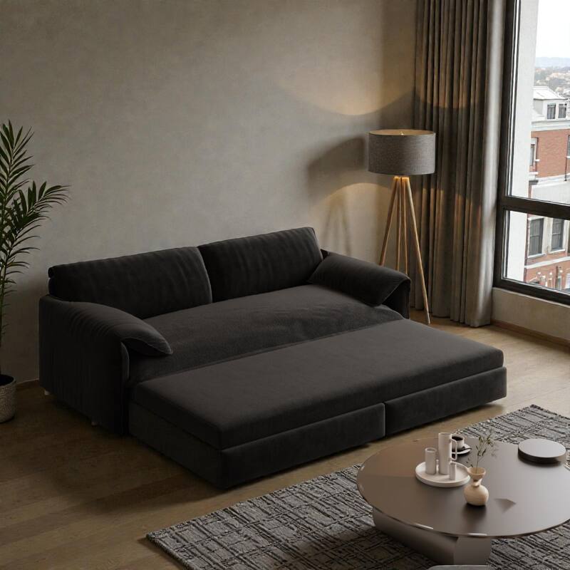 66" Pull Out Sofa Bed, 3-in-1 Convertible Queen Sleeper Sofa with Side Storage, Velvet Loveseat for Living Room Apartment