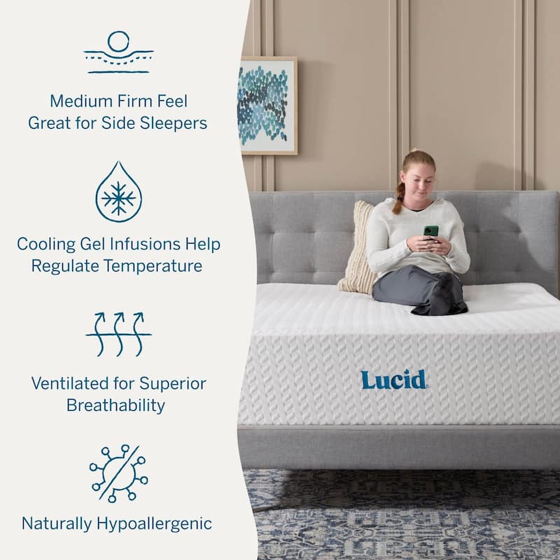 Lucid SureCool 14-inch Gel Memory Foam Mattress, Medium-Firm Feel