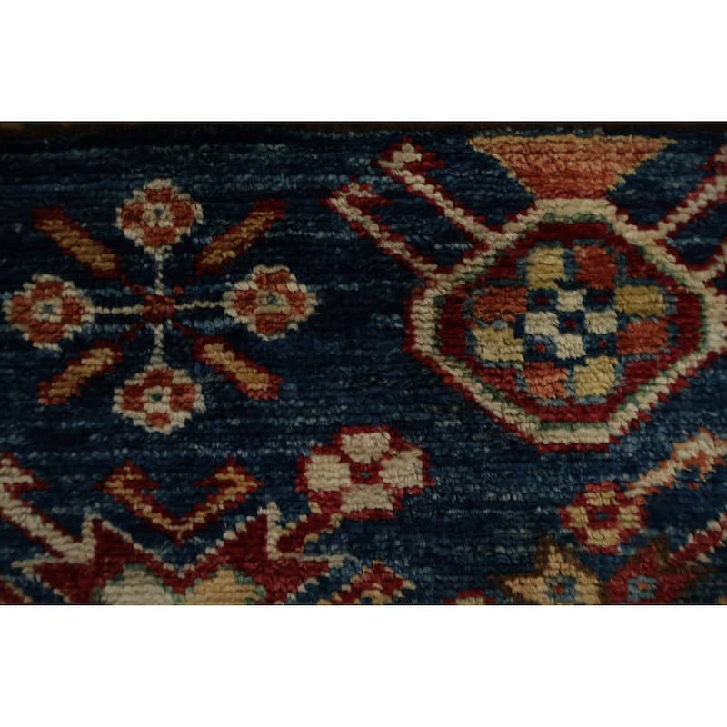 Hand Knotted Oriental 100% Wool Carpet Traditional Geometric Navy Blue & Blues Kazak Area Rug - 6' 0'' X 4' 0''