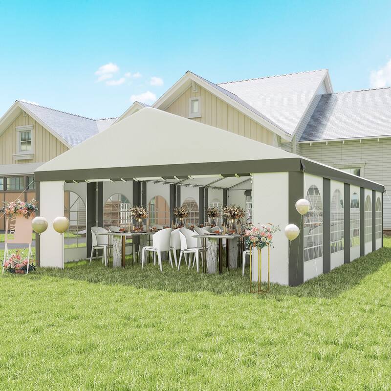 Outsunny 20' x 33' Heavy Duty Party Tent & Carport with Removable Sidewalls and Double Doors, Large Canopy Tent, Sun Shade - N/A