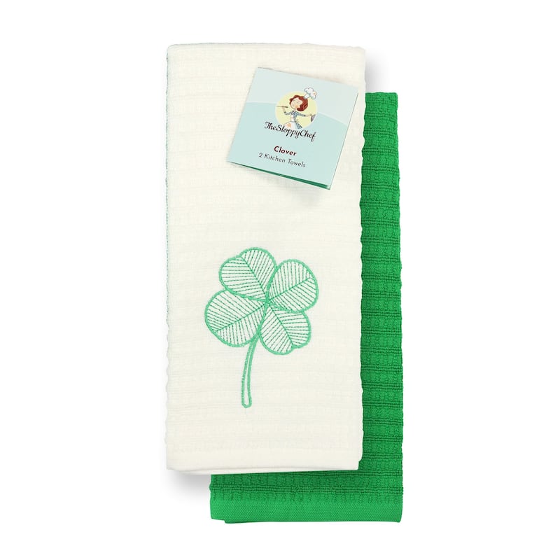 The Sloppy Chef Embroidered 2-Piece Kitchen Towels - 16x26 - Clover