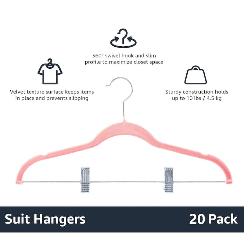 Javlergo 20-Pack Velvet Clothes Hangers, 16.5in Heavy-Duty Hangers with Adjustable Clips, Non-Slip, Space-Saving