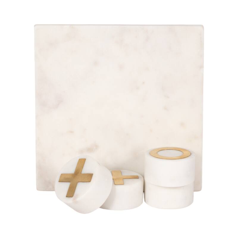Decorative Tic Tac Toe Game Contemporary Stylish White, Black and Gold Marble Family Game Night Tic-Tac-Toe Board