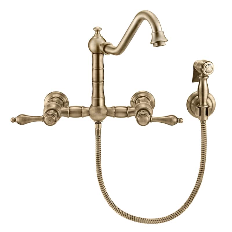 Vintage III Plus Wall Mount Faucet with a Long Traditional Swivel Spout, Lever Handles and Solid Side Spray