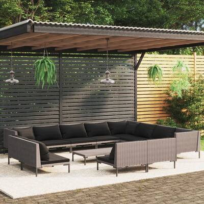13 Piece Patio Lounge Set with Cushions Poly Rattan Dark Gray