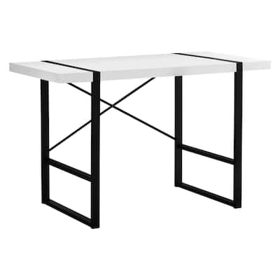 Computer Desk, Home Office, Laptop, 48"l, Work, White Laminate, Black Metal, Contemporary