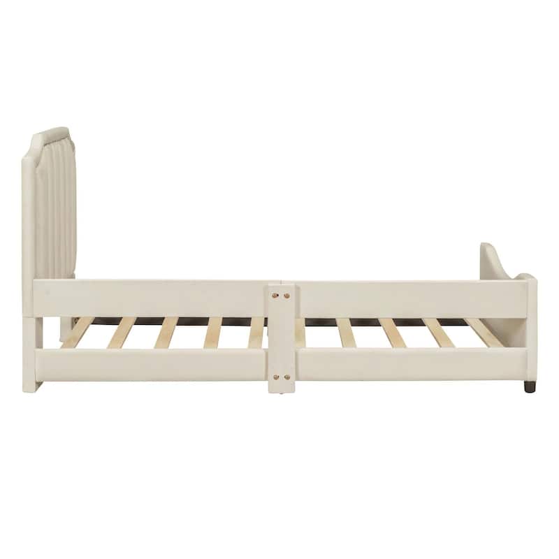 Twin Size Upholstered Daybed with Classic Stripe Shaped Headboard