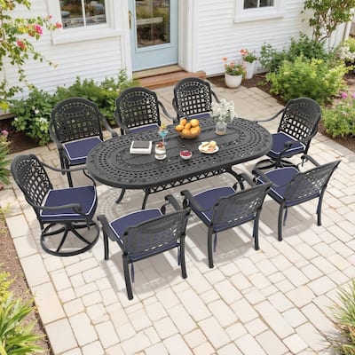9-Piece Outdoor Dining Set with 1 Table and 8 Chairs, All-Weather Aluminum Outdoor Patio Sets