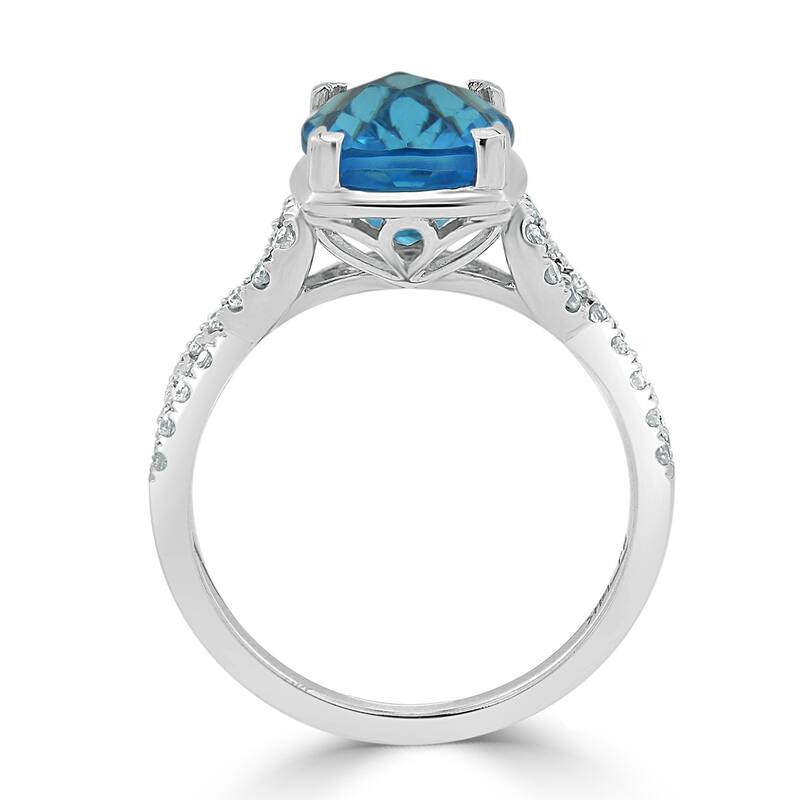 Auriya 3 9/10ct Cushion-cut Swiss-blue Topaz and Diamond Engagement Ring 1/5ctw 14k Gold