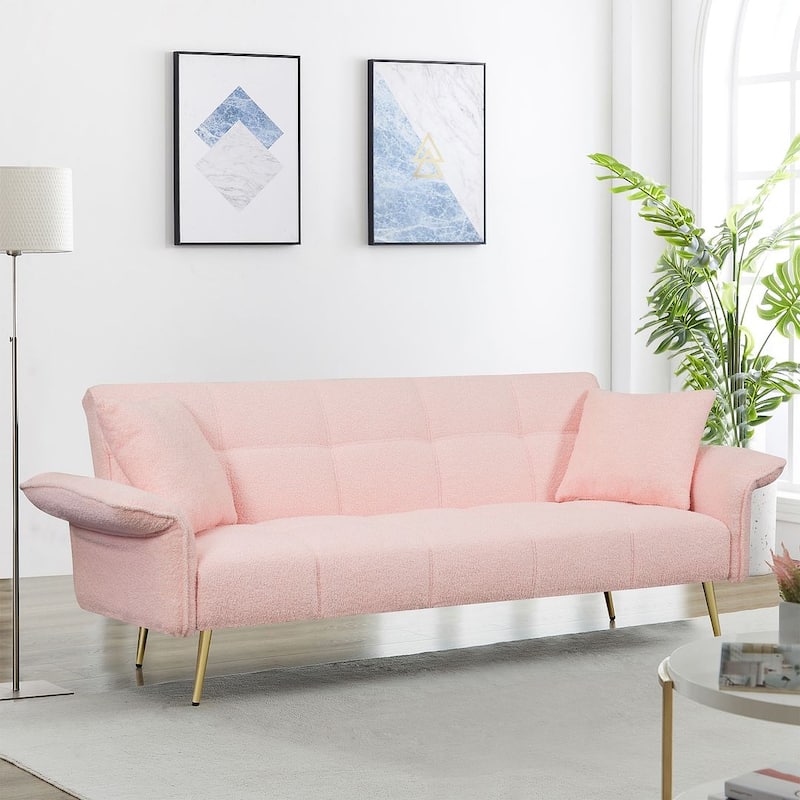 Futon Sofa Bed, Teddy Velvet Foldable Couch Convertible Loveseat Sleeper Daybed with Adjustable Armrests for Small Space