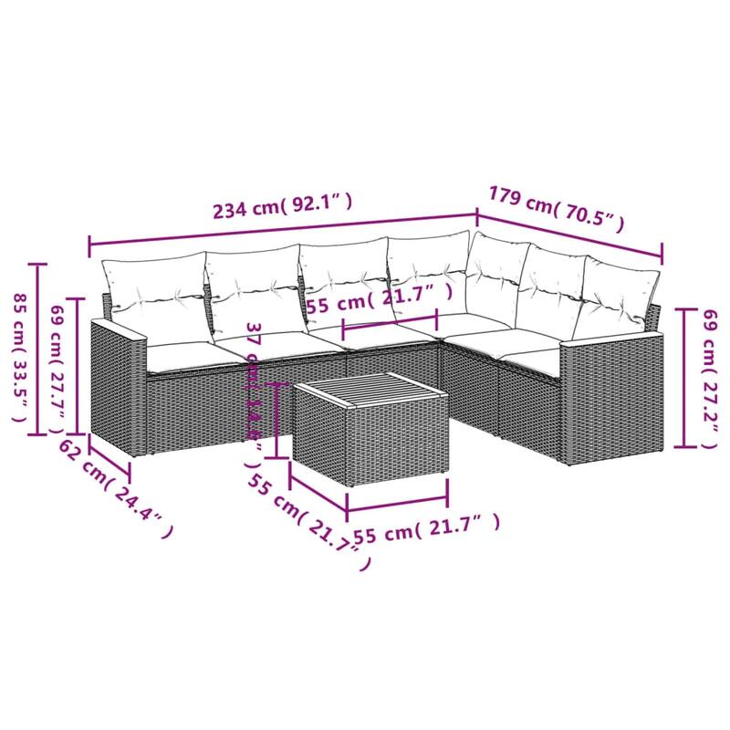 vidaXL Garden Sofa Set Black - 24.4 x 24.4 x 27.2