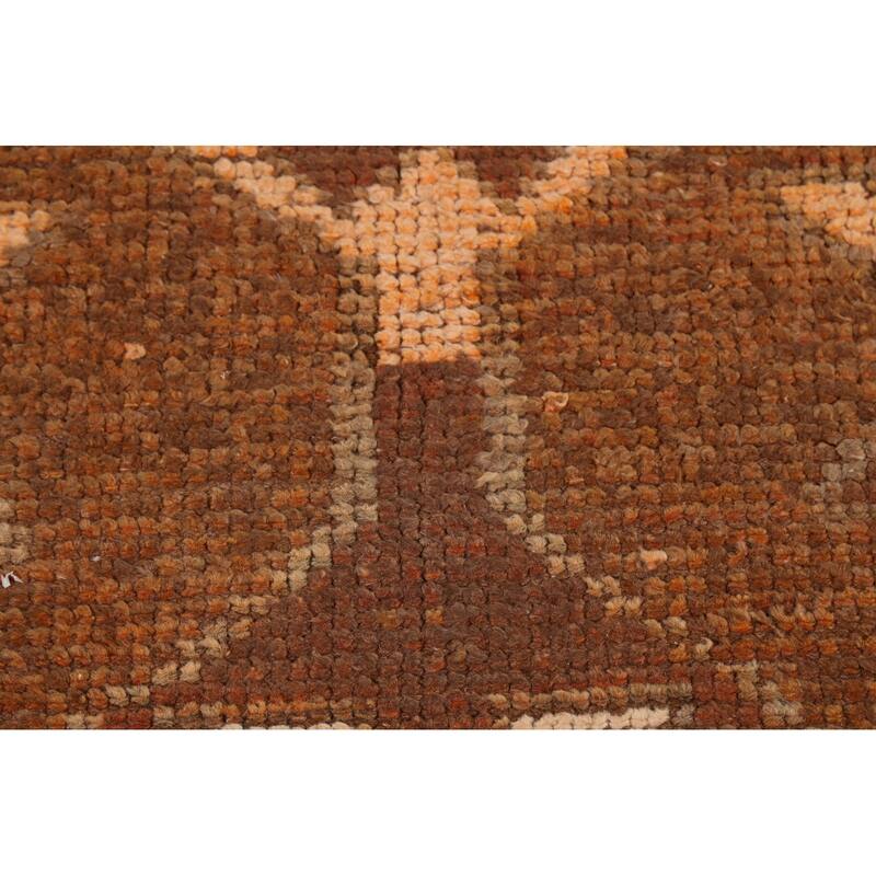 Brown Oushak Turkish Vintage Runner Rug Hand-Knotted Wool Carpet - 3'5"x 10'9"