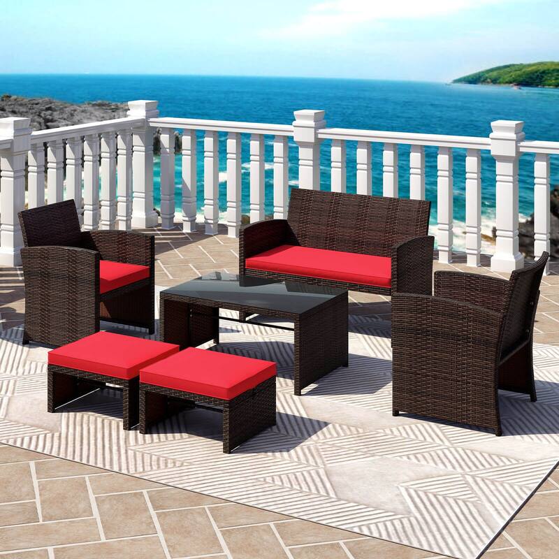 Gymax 6 PCS Patio Furniture Set w/ 1 Loveseat 1 Coffee Table 2 - Red