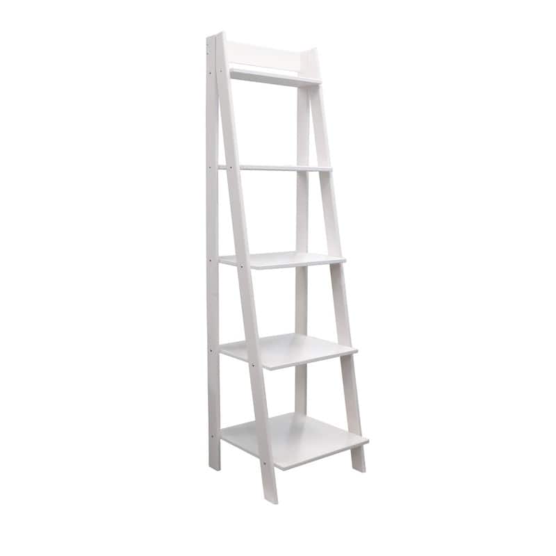 Adeptus Solid Wood 5 Shelf Ladder Bookshelf Solid White