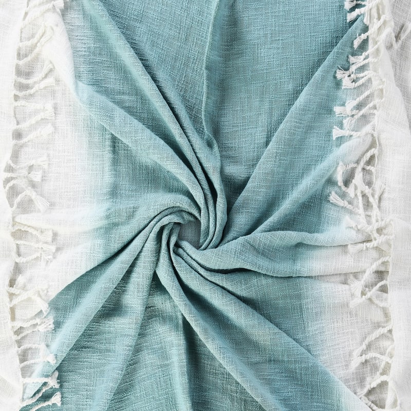50" X 60" Blue and White Woven Cotton Ombre Throw Blanket with Fringe