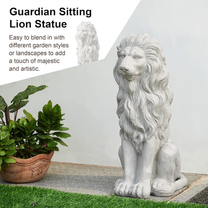 Glitzhome 28"H Oversized MGO Guardian Sitting Lion Garden Statue Porch Sculpture Indoor Outdoor