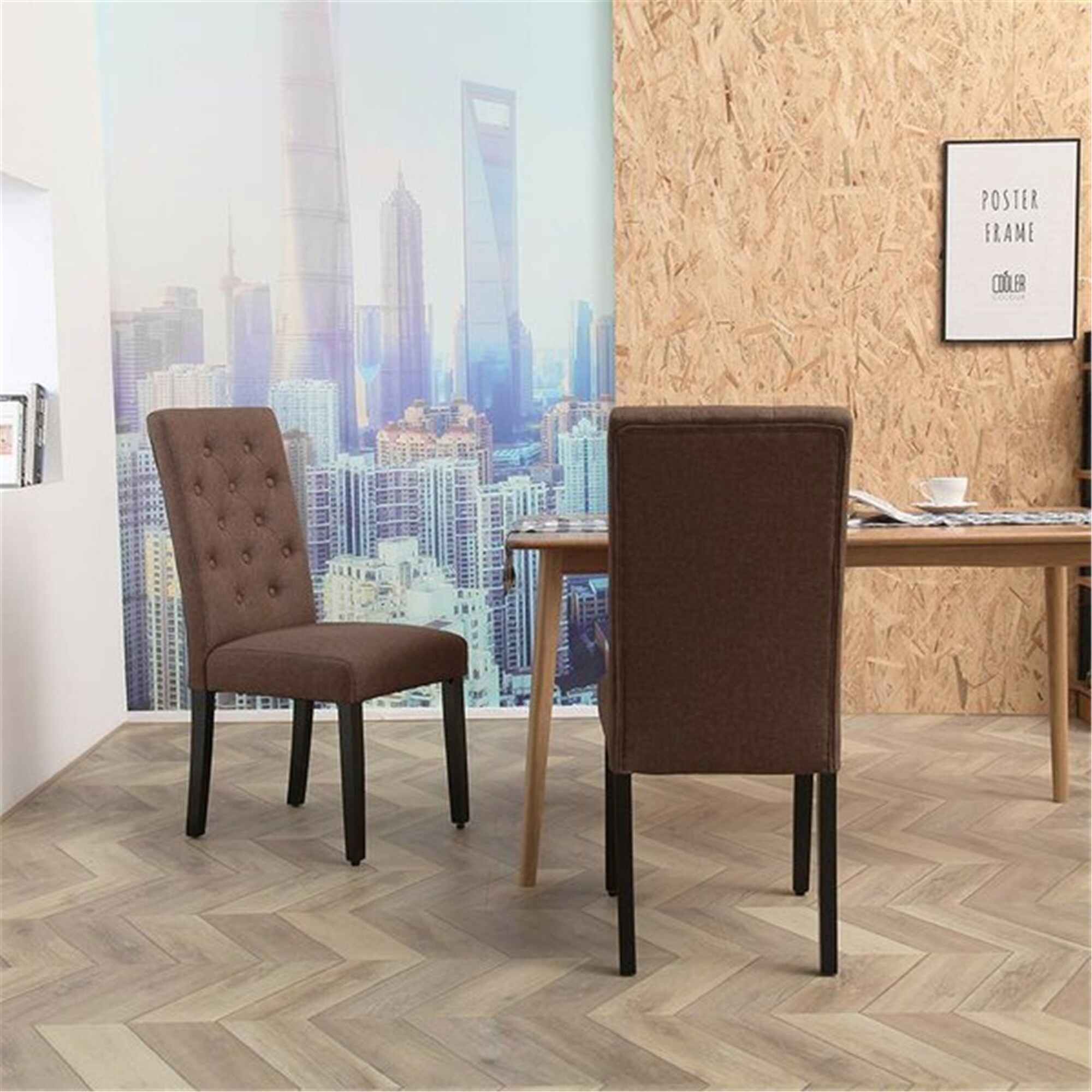 Tufted Linen Upholstered Parsons Chair Set Of 2 Overstock 32338056