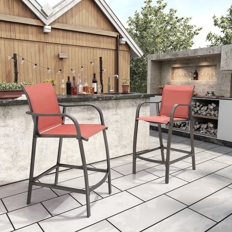 Crestlive Products Outdoor Outdoor Cast Aluminum Swivel Bar Stools with Sunbrella Cushion