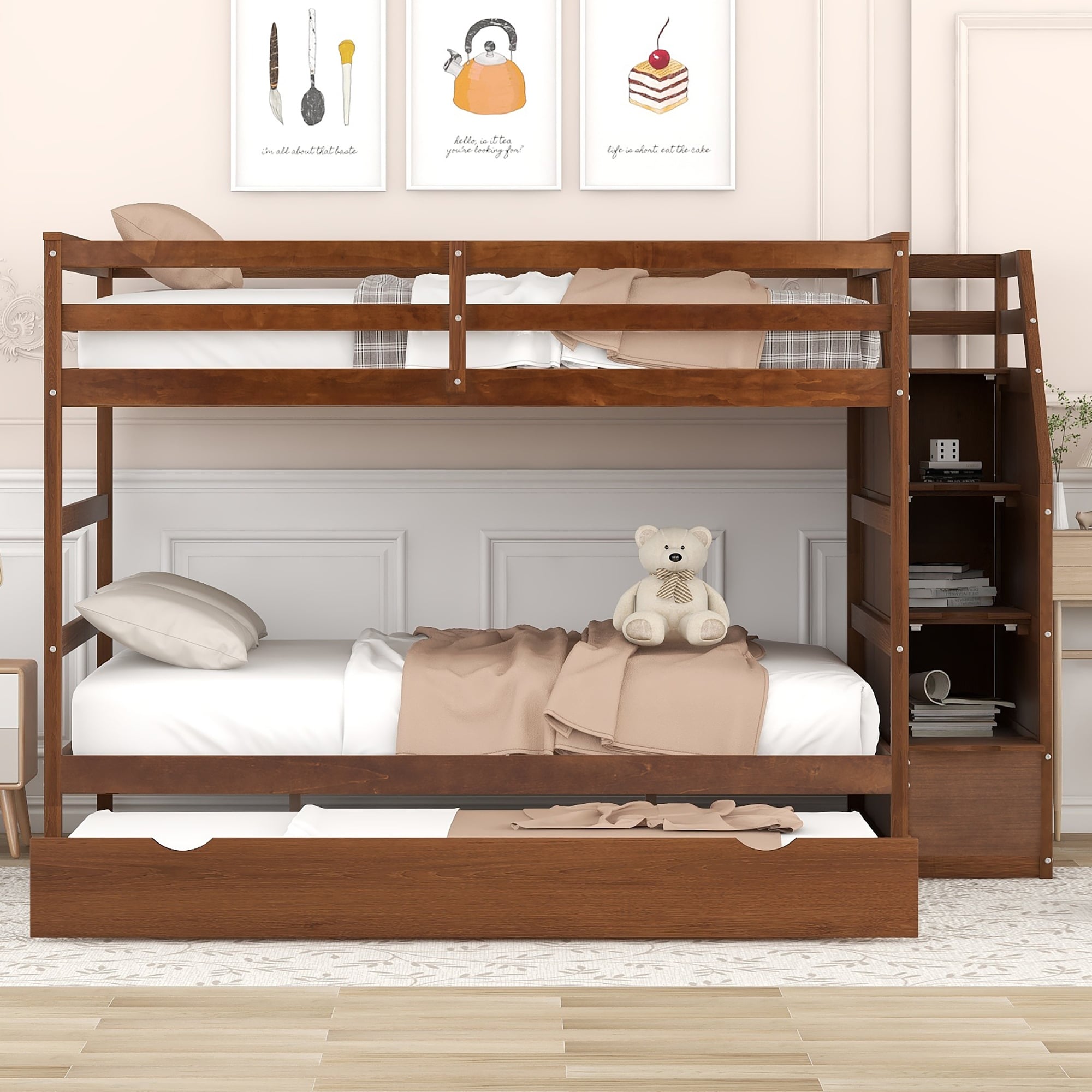 Full over full bunk online beds with trundle and stairs