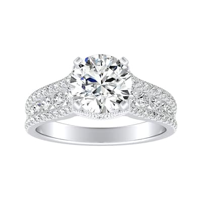 Auriya 14k Gold Vintage 2ct Moissanite and Diamond Engagement Ring 5/8ctw