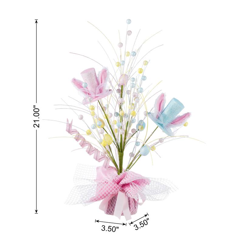 Glitzhome Easter Table Tree with Eggs Lavender Top Hat Decoration for Spring Party Supplies Props